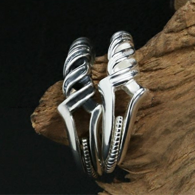 Fihong Vintage Lance Ring for Men Adjustable Open-Ended Finger Ring Unique Gift for Boyfriend