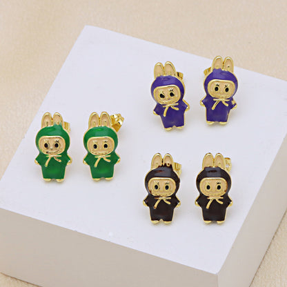 Drip oil colored cute cartoon character personality simple and versatile ear studs earrings
